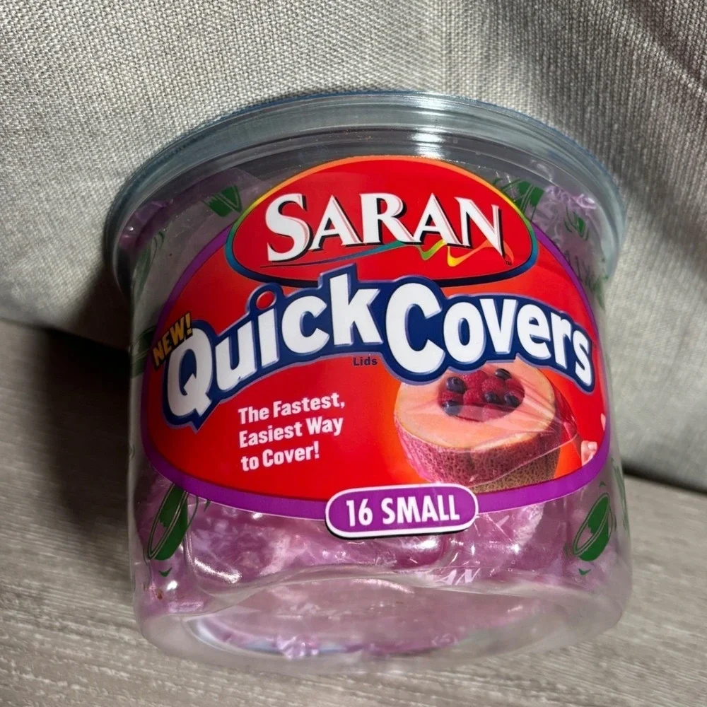 Y2K Saran QuickCovers Small Elastic Food‎ Covers 16 Count Pink Reusable Lids Tub